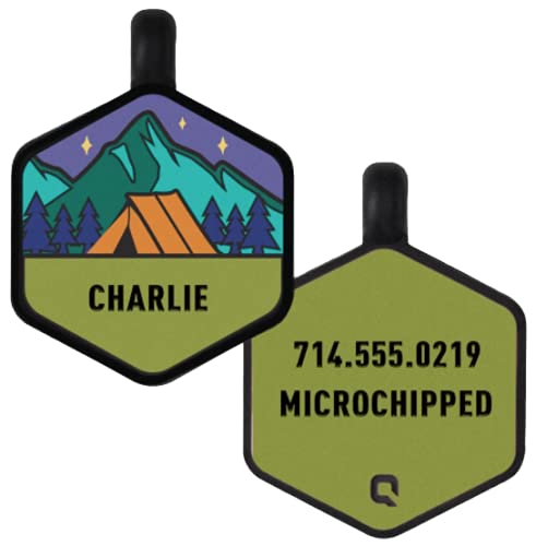 QALO Customized Pet ID Tag, Durable Personalized Dog & Cat Name Tag, Custom Engraved Silicone ID Dog Tags and Cat Tags, Jingle-Free & Lightweight, Base Camp