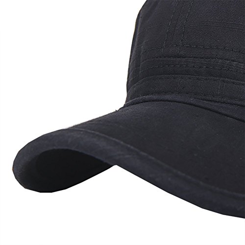 Image of QZUnique Adjustable Flat Top Cap Solid Brim Army Cadet Style Military Hat