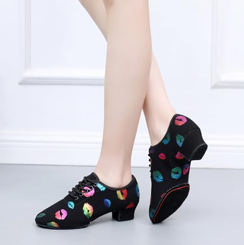 Women's Dance Shoes Colorful Lips Canvas Jazz Ballroom Practice Teaching Shoes Rhythm Latin Salsa Professional Dance Sneakers3