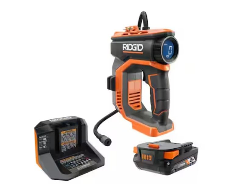 RIDGID 18V Cordless Portable Inflator Kit with 2.0 Ah Battery and Charger
