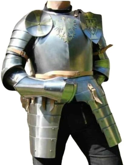 Medieval Half Body Templar Armor Suit with Cuirass & Puldrons Set Silver, Standard