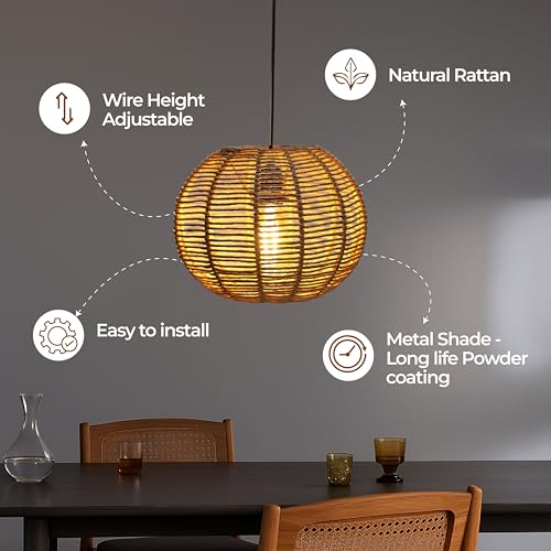 Image of Ikari Homes Kora Pendant Light I Seagrass Paper Raffia lamp I Best use for Outdoor & Indoor Balcony /Living Room /Entrance /Hotels I Beize Color Ceiling Hanging Boho Lamp I Size 8 x 8 in