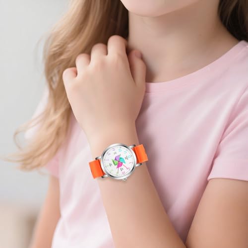 Blisshour Kids Watch Analog Waterproof, Pinwheel Learning Watch for Kids 8-12, Teacher Watches for Girl Ages 5-7 6-8, Easy to Read Educational Girls Watches Orange4