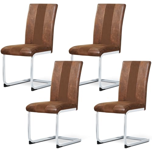 AINPECCA 4er Set Freischwinger Stuhl mit Kunstleder Moderner Schwingstuhl mit hoher Rückenlehne Wohnzimmerstuhl Küchenstuhl mit...