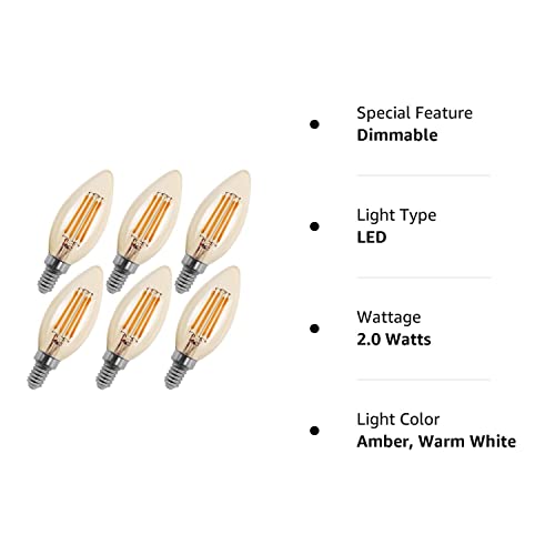 New Lights 2W Candelabra Led Bulbs, Dimmable E12 Chandelier Light Bulbs, 2200K, C35 Filament Led Candle Light Bulbs (Warm White, 6 Pack) #TOP7