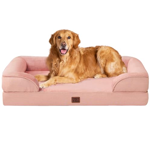EHEYCIGA Cuccia Cane Interno Taglia Grande, Cuscino Cane Impermeabile Sfoderabile e Lavabile, Letto per Cani con tre Lati Rialzati Ortopedico, Cuccia Divano per Cani, Rosa, 112x81x16cm