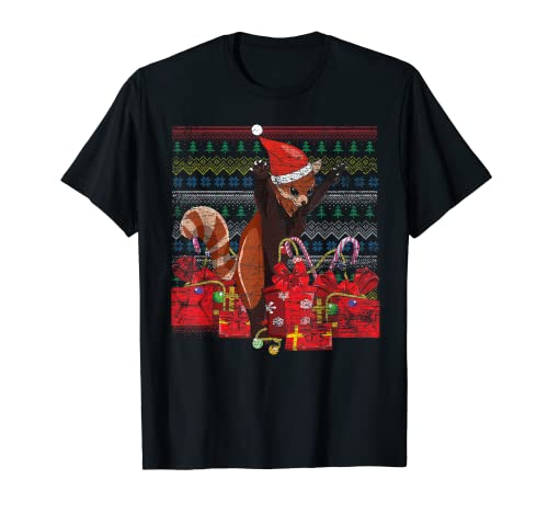 Feliz Navidad Feo Navidad Lindo Animal Amante Panda Rojo Camiseta