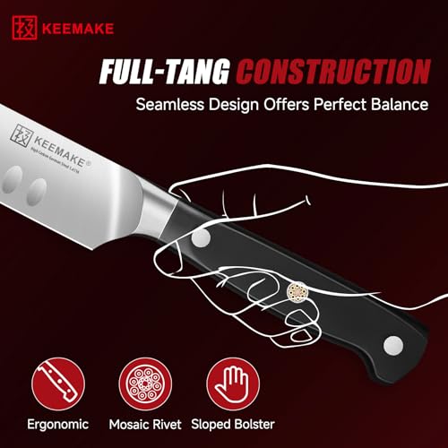 KEEMAKE Carving Knife Set with Sharpener, German High Carbon Steel, Ergonomic Full Tang Handle, Slicing & Boning Kitchen Knives for Meat Turkey BBQ and Brisket — view 6