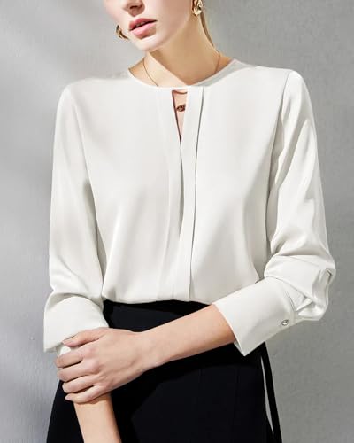 Women's Long Sleeve Silk Blouse with Slit Neck – 100% Silk Charmeuse Shirt, Elegant Workwear Top2