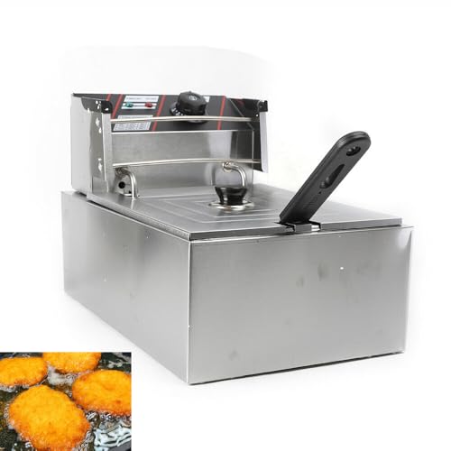 Levkitch Friteuse électrique double en acier inoxydable, profonde, réservoir de 1 x 5,5 l, friteuse profonde avec fonction zone froide et niveau de chauffage réglable (1 x 5,5 l)