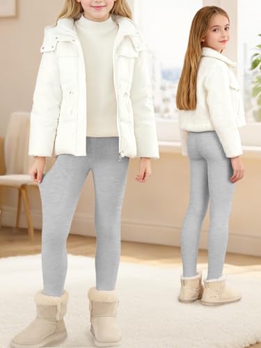 Girls Fleece Lined Leggings Full Length Leggings for Girls Winter Thick High Waist Pants for Kids3