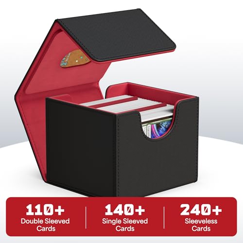 Image of ZLCA MTG Commander Deck Box, Card Deck Box for Trading Card, Holds 110+ Double Sleeved Cards Fits for TCG CCG Magic Cards with 2 Dividers (Black & Red)