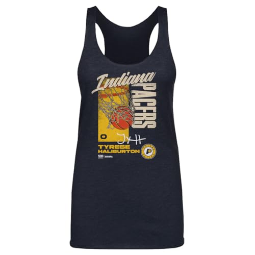 500 LEVEL Tyrese Haliburton Indiana Pacers All Net Women's Tank Top (Tri Navy, X-Large)