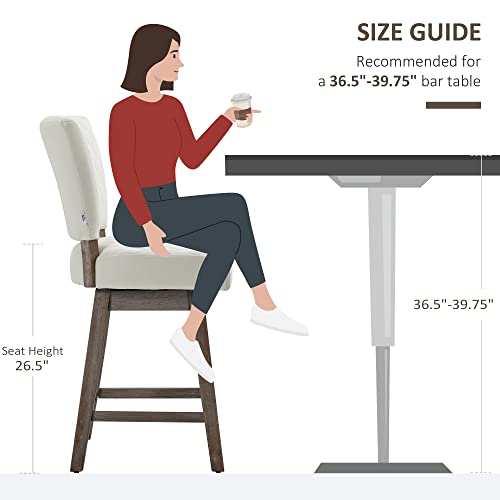 Homcom Counter Height Bar Stools, Set Of 2, Swivel Barstools 26.5 Inch Seat Height With Back, Rubber Wood Legs And Footrests, For Kitchen Dining Room Pub, Cream White #TOP3