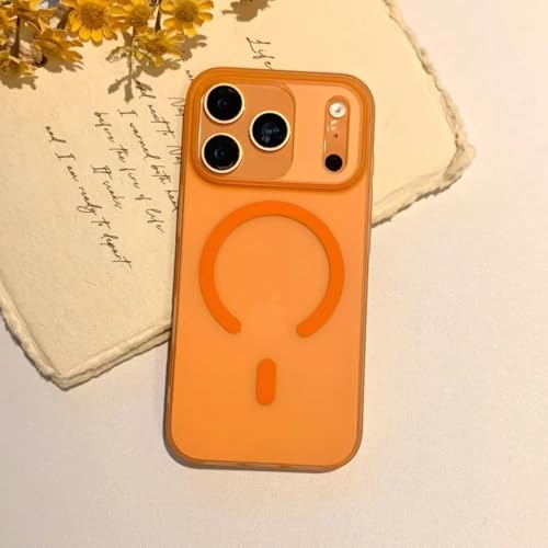 Coque iPhone 15 Plus orange magnétique et translucide en polycarbonate rigide