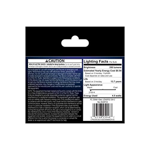 Ge Led Light Bulbs, 40 Watt Eqv, Soft White, G16 Globe Bulbs, Small Base (2 Pack) #TOP2