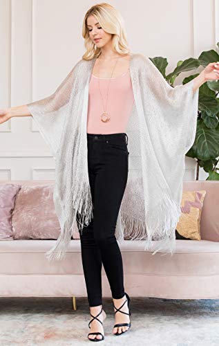Image of RIAH FASHION Bohemian Sequin Glitter Shawl Wrap Poncho - Kimono Cardigan, Sparkly Metallic Mesh Scarf, Open Knit Crochet