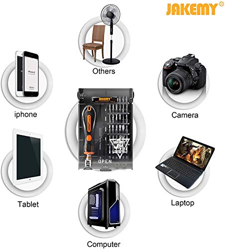 Jakemy 39 in 1 Screwdriver Set Precision Repair Tool Kit with 36 Magnetic Driver Bits Screwdriver Kit for iphone 11/X/8/7 Plus Cell Phone Macbook Laptop PC Black