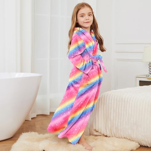 Image of Jxstar Girls Bathrobes Kids Long Hooded Robes Plush Full Length Coral Fleece Pajamas Sleepwear
