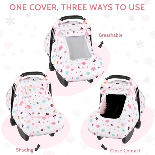 Image of Pea Pod Car Seat Cover Baby, Infant Car Seat Canopy Covers with 2 Layers Windows of Breathable Mesh Fabric, Lightweight Polyester, Soft Minky Dot Backing (Floral Pattern)