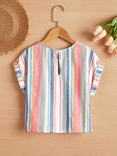 WDIRARA Girl's Striped Round Neck Short Sleeve Knot Hem Blouse Summer Casual Tops2