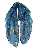 GERINLY Hummingbird Scarf for Women Light Neck Wrap Big Shawl for Bird Lover Gifts Cloth Scarves for Summer (DenimBlue)