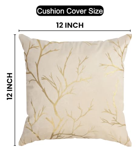 Image of Velvet Foil Cushion Covers 12 inch x 12 inch Set of 2, Cream