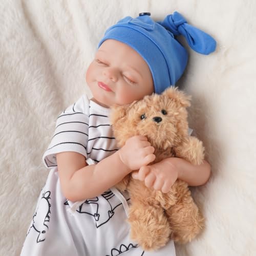 JIZHI 17 Zoll Schlafender Reborn Baby Junge – Realistische Babypuppe mit Weichem Stoffkörper, Magnet-Schnuller, Flasche & Zubehör, Geschenk für Kinder ab 3 Jahren