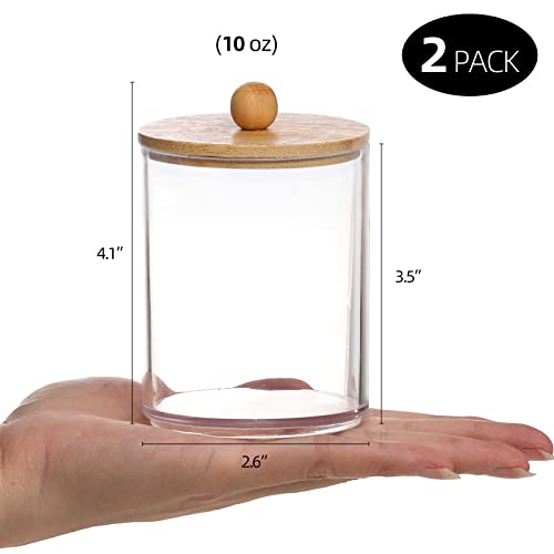Image of Tbestmax 10-Ounce Qtip Holder Bathroom Jars Canisters for Cotton Ball Swab Pad Storage Dispenzer, Bamboo Lid (2 Pack)