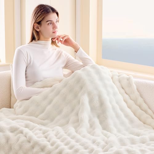 NEWCOSPLAY Throw Blanket for Couch Ivory Super Soft Flannel Fleece 3D Bubble Lightweight Bed Blanket All Season Use (Ivory, Throw(50"x60")) - Image 4