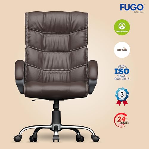 Image of FUGO FG10 Orthopedic Boss Chair with 3 Year Warranty | Leatherette Office Chair | Ergonomic Executive Chair with Spacious Cushioned Seat | Heavy Duty Metal Base (Brown)