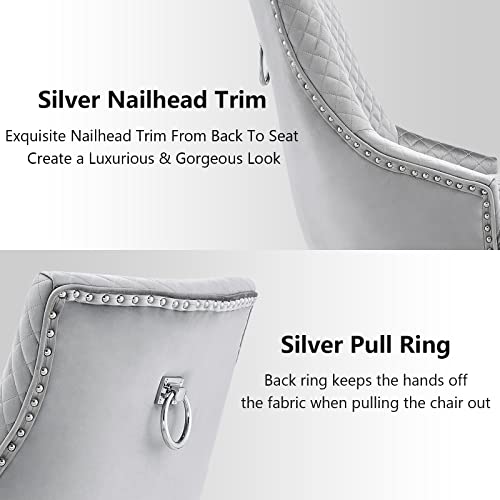 Anewsun Modern Dining Chairs, Gray Velvet Upholstered Dining Room Chair With Silver Mirrored Stainless Steel Legs, Set Of 4 #TOP4