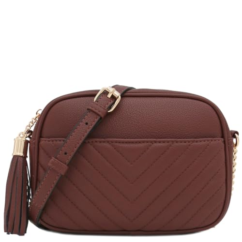 Image of FashionPuzzle Chevron Quilted Crossbody Camera Bag with Chain Strap and Tassel