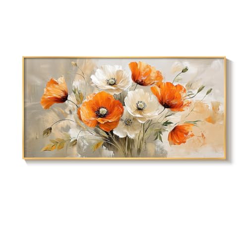 Create a Focal Point with Contemporary Elegance: The 30x60 Inch Gold Framed Floral Canvas