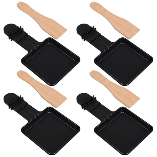 VICASKY Mini Cheese Melting Tray and Raclette Pan Set 4 Square Barbecue Plates and 4 Wooden Spatulas, Household Electric Stone Hot Grill for Kitchen Cheese Melting and Barbecue
