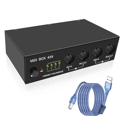 XMSJSIY Caja de interfaz USB MIDI 4 en 4 salidas 64 canales MIDI
