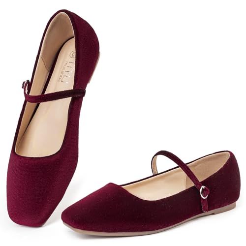 Image of MUSSHOE Square Toe Mary Jane Flats for Women: Comfortable Non-Slip Dressy Business Casual Shoes with Adjustable Strap for Office Work