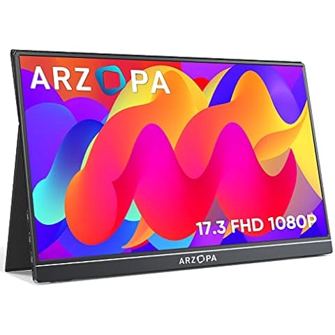 ARZOPA Portable Monitor, 17.3 Inch, 1920×1080 FHD, 100% SRGB IPS Monitor Screen with HDMI/Type-C/USB-C, Eye Care Gaming Portable Screen, Dual Built-in Speaker for Laptop/PC/Mac/PS3/PS6/Xbox/Phone Cover