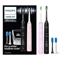 Philips Sonicare DiamondClean 9000 Black + Pink Rechargeable Electric Toothbrush Bundle Pack, 4 Modes and 3 Intensities, Built-in Pressure Sensor, 1x Glass Charger HX9914/59