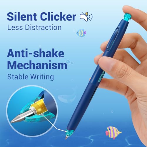 Image of WRITECH Retractable Gel Ink Pens: 8ct Black Ink 0.5mm Fine Point Tip Click Pen for Smooth Writing Journaling Note Taking Sketching No Smudge & Smear