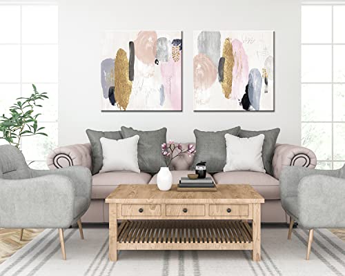 Pi Art Framed Pink And Gold Canvas Painting Abstract Wall Art Set Brush Textured Pink Artworks Wall Decor For Living Room Bedroom Women Home Office Decor (32X32 Inch, Set) #TOP1