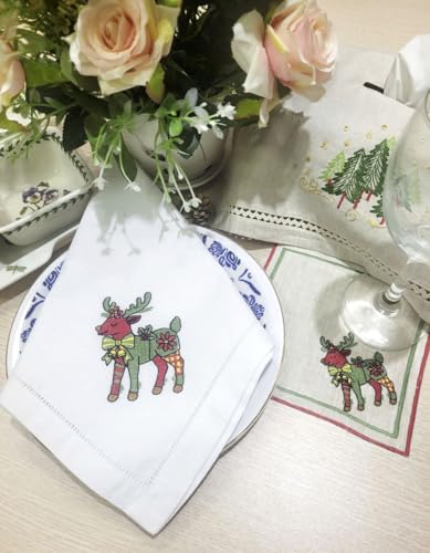 Servilletas de Tela Bordadas Navidad Flores Ciervo 20x20 Set 6 miniatura 6