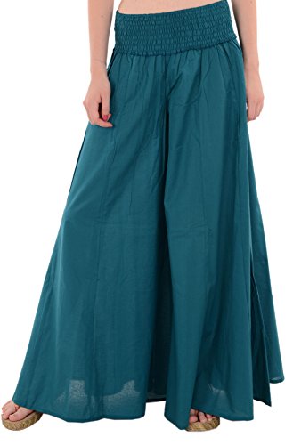 Skirts N Scarves Pure Cotton Long Plazzo Pant Trouser,Teal Blue,One Size