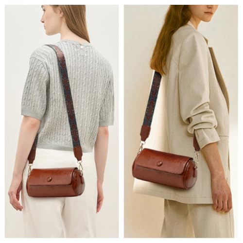 Cylinder Crossbody Bags for Women Small PU Leather Shoulder Purses Unique Design Handbags with Patterned Wide Strap2