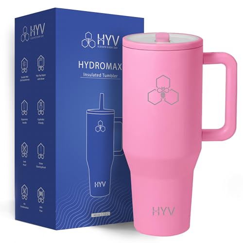 Image of HYV HydroMax 1.2 Litre Insulated Tumbler with Straw | Stainless Steel Water Bottle | Leakproof Sipper Bottle for Adults & Kids | 12H Hot & 24H Cold | Gym, Office, Travel & School Flask | Electric Pink