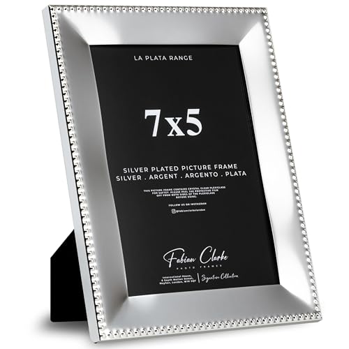 Silver Plated Photo Frame Picture Frame Polished Finish With Trim Detail and Tarnish Protected for Wedding Picture or Family Photos (7x5)