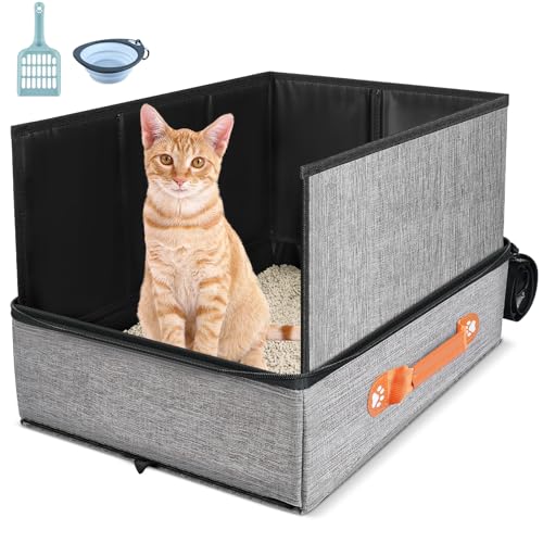 45 x 34,3 x 34,9 cm Reise-Katzentoilette für Katzen, zusammenklappbare Katzentoilette mit Deckel, tragbare Katzentoilette mit Reißverschluss und...