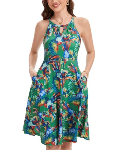 Image of ANYFITTING Built in Bra Halter Dresses for Women 2026 Summer Pockets Dress Flowy Midi Sundresses Beach Vacation