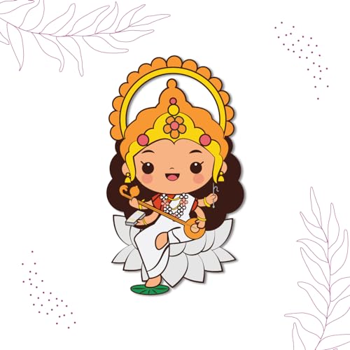 Image of Bhai Please Goddess Saraswati Wooden Fridge Magnet (Pack of 1) |Hindu God, Spiritual, Divine, Devotional, Housewarming Gift and Decorations