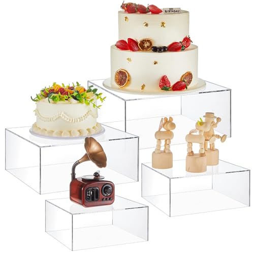Digiele Elevadores de Buffet, 4 Piezas Cajas de Exhibición Alimentos de Acrílico, Soporte de Postres en Forma de Cubo para Cupcakes, Dulces, Brunch, Postres, Coleccionables, Joyería, Bodas y Fiestas